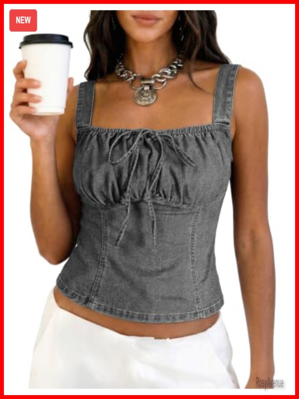 Smocked Back Denim Corset Top Square Neck Sleeveless Crop Vest Women